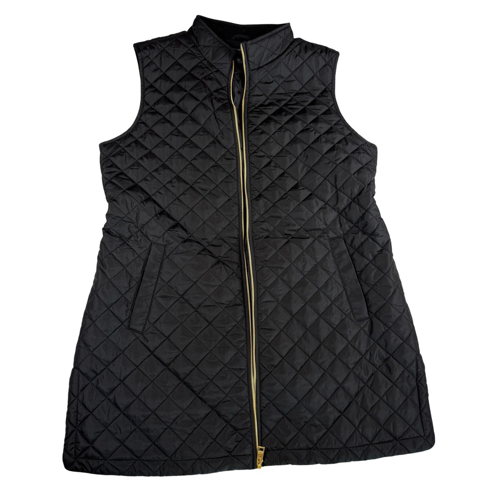 Marc New York Andrew Marc Black Quilted Vest Gold Zip Women Large Longline Vest